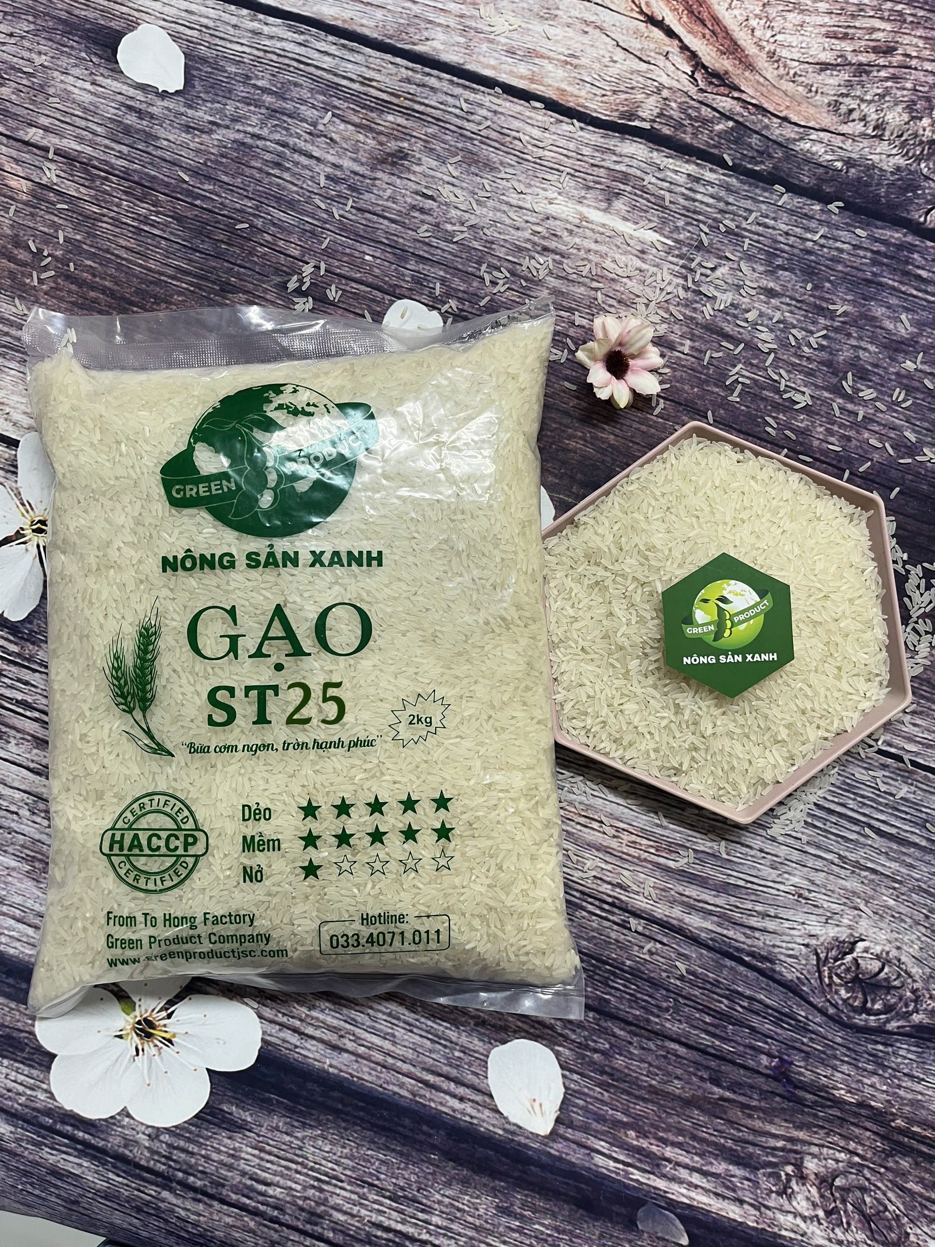 Gạo ST25 nguyên chất, hàng chuẩn xịn (5kg) - Nông Sản Xanh (Mua 1 sp tặng 1 gói nui gạo lứt 210gr)