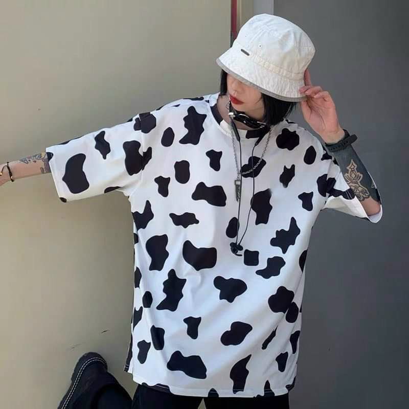 Áo thun nam nữ họa tiết bò sữa siêu hot chất thun cotton co giãn màu y hình tp