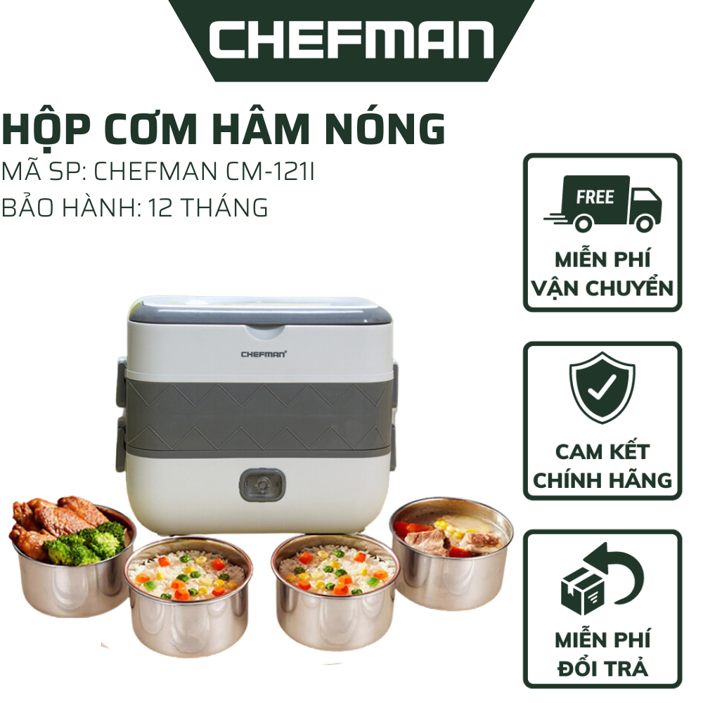 Hộp cơm cắm điện chefman cm – 121i văn phong đa năng - hộp cơm hâm nóng 04 ngăn