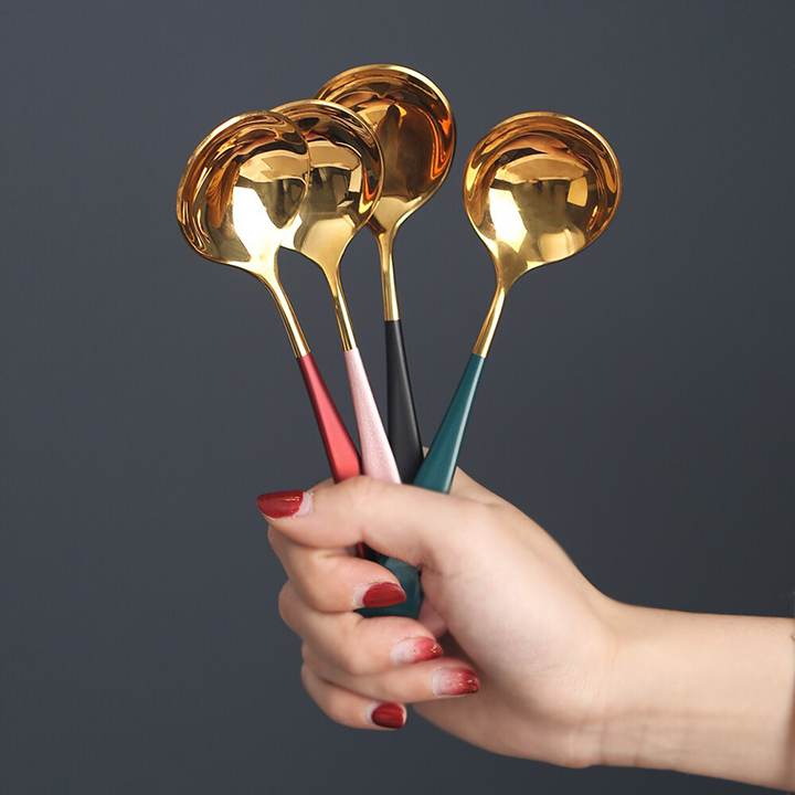 [COMBO 3] Thìa ăn cơm vàng siêu sang chảnh, thìa ăn tiện ích mang theo, thìa mạ vàng cán chắn chắn, MIX MÀU NGẪU NHIÊN