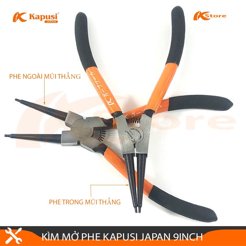Combo 2 kìm mở phe kapusi japan 9inch/225mm,kìm mở phe ngoài mũi thẳng, kìm mở phe trong mũi thẳng