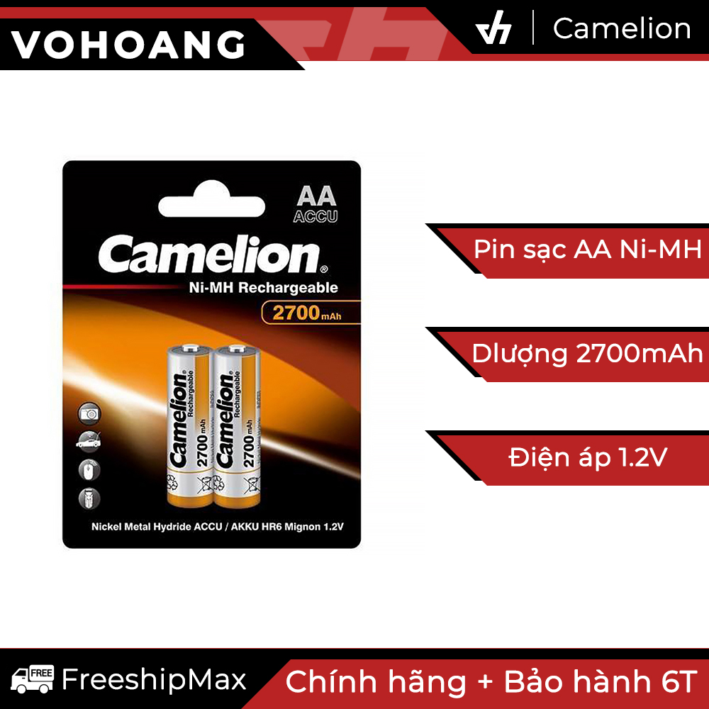 Bộ 2 pin sạc AA Camelion MẪU MỚI 2700mAh (Hợp Lực)