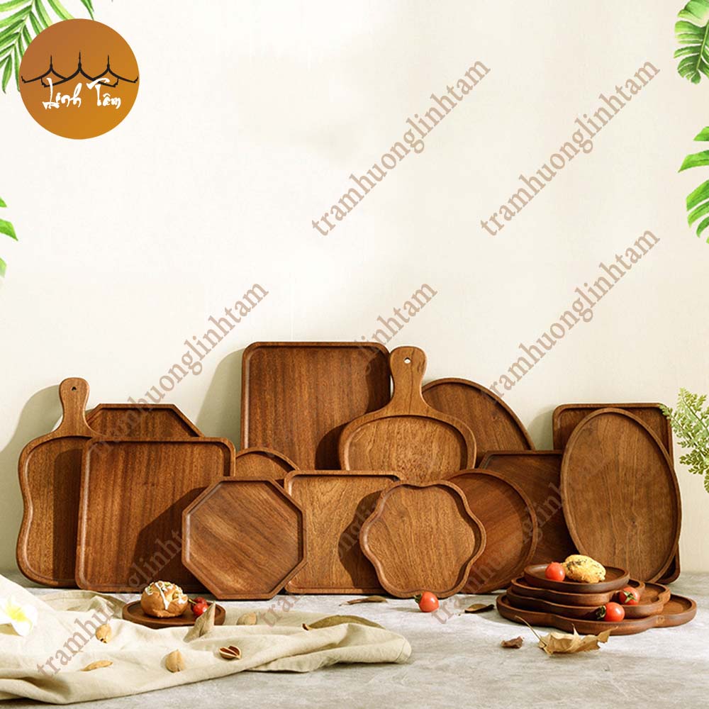 Đĩa gỗ tự nhiên, khay gỗ, khay đựng trà, thớt gỗ decor, đĩa gỗ decor, đĩa đựng Sushi, đĩa bít tết steak, đĩa bánh decor gỗ tự nhiên nguyên miếng cao cấp nhật khẩu - Dáng hình hoa - Linh Tâm Mộc Trầm
