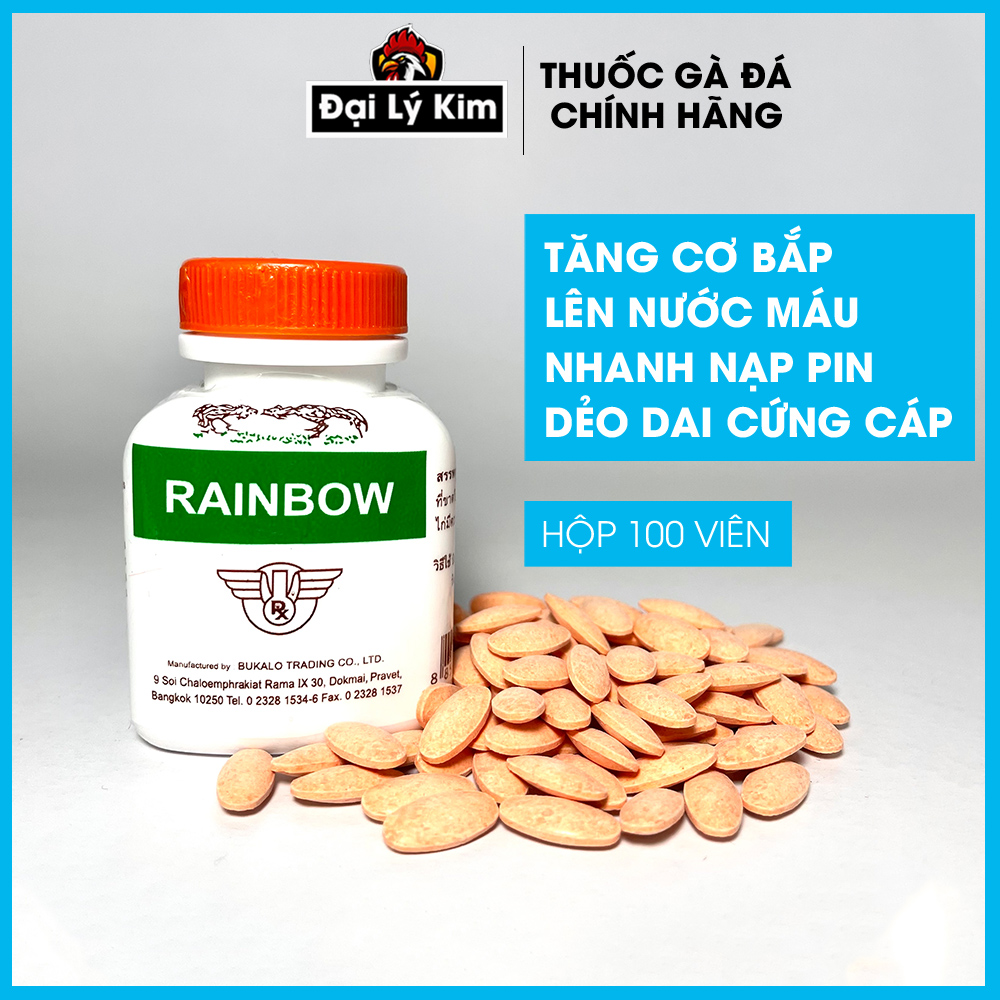 Thuốc nuôi gà đá tăng bo Rainbow, combo 2 hủ 100 viên, nhập khẩu Thái Lan chính hãng + thuốc gà, thuốc gà đá, thuốc cho gà đá, thuốc tăng bo gà đá
