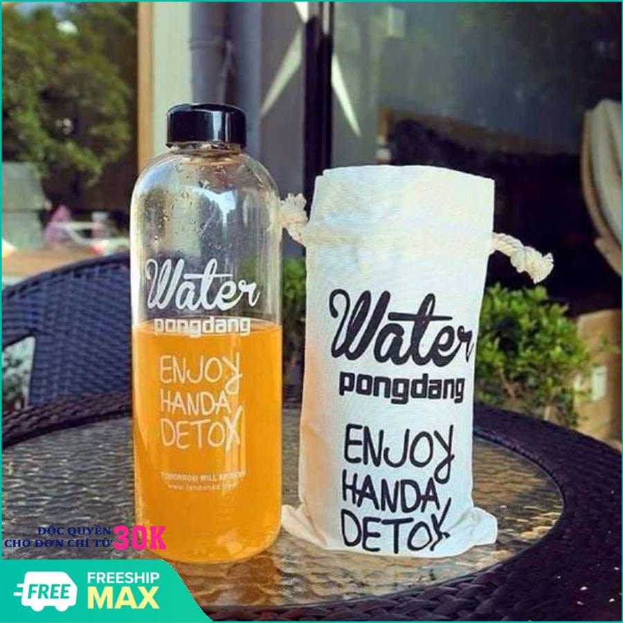 Bình nước detox water pongdang 1l + túi đựng - bình nước detox 1000ml, bình nước thể thao, bình nước nhựa trong suốt 1 lít có túi dây rút đẹp kèm theo