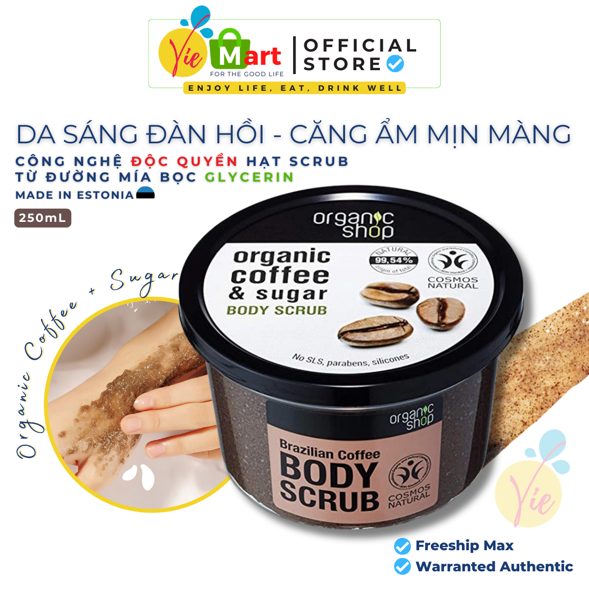 Tẩy Tế Bào Chết Organic Shop Brazilian Coffee &amp; Sugar Body Scrub 250ml - Hương Cà Phê