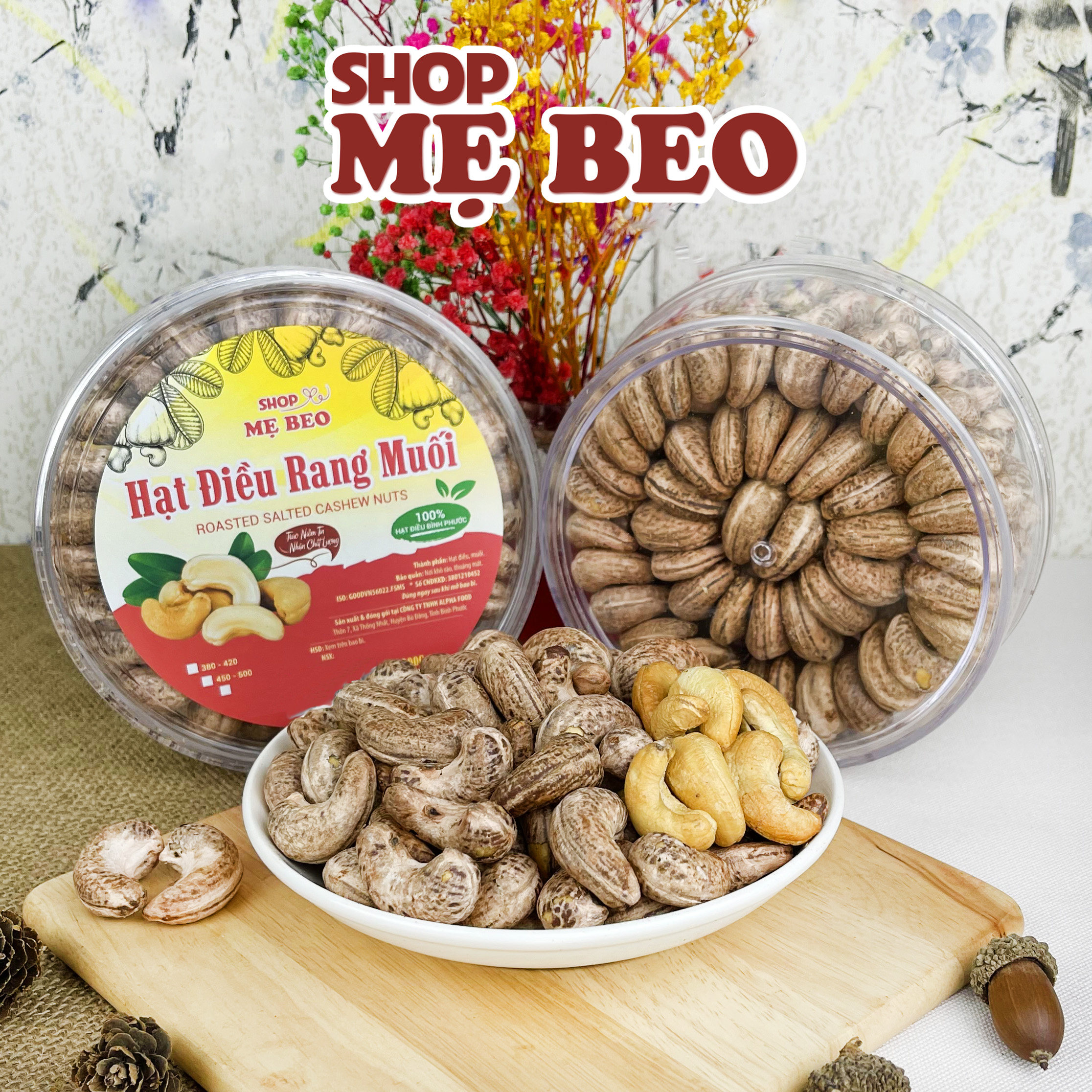 500Gr Hạt Điều Rang Muối Hộp Tròn Xếp Hoa SHOP MẸ BEO