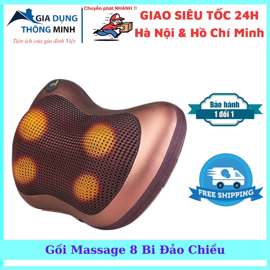 Gối massage 8 bi, dụng cụ chăm sóc cơ thể massage giúp thư giãn vai gáy, lưng, bụng và tay, chân