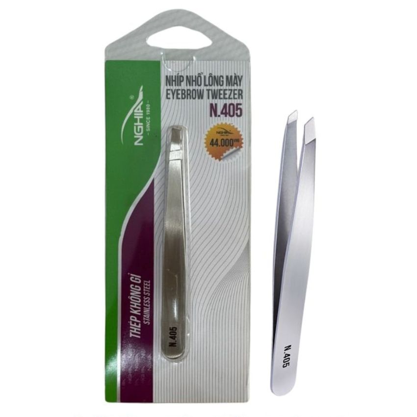 Nhíp inox bản lớn nhổ lông mày, nhổ râu, lông nách, lông mũi, tóc bạc Kềm Nghĩa N.405 đầu xéo N.404 đầu bằng tiện dụng- EN304
