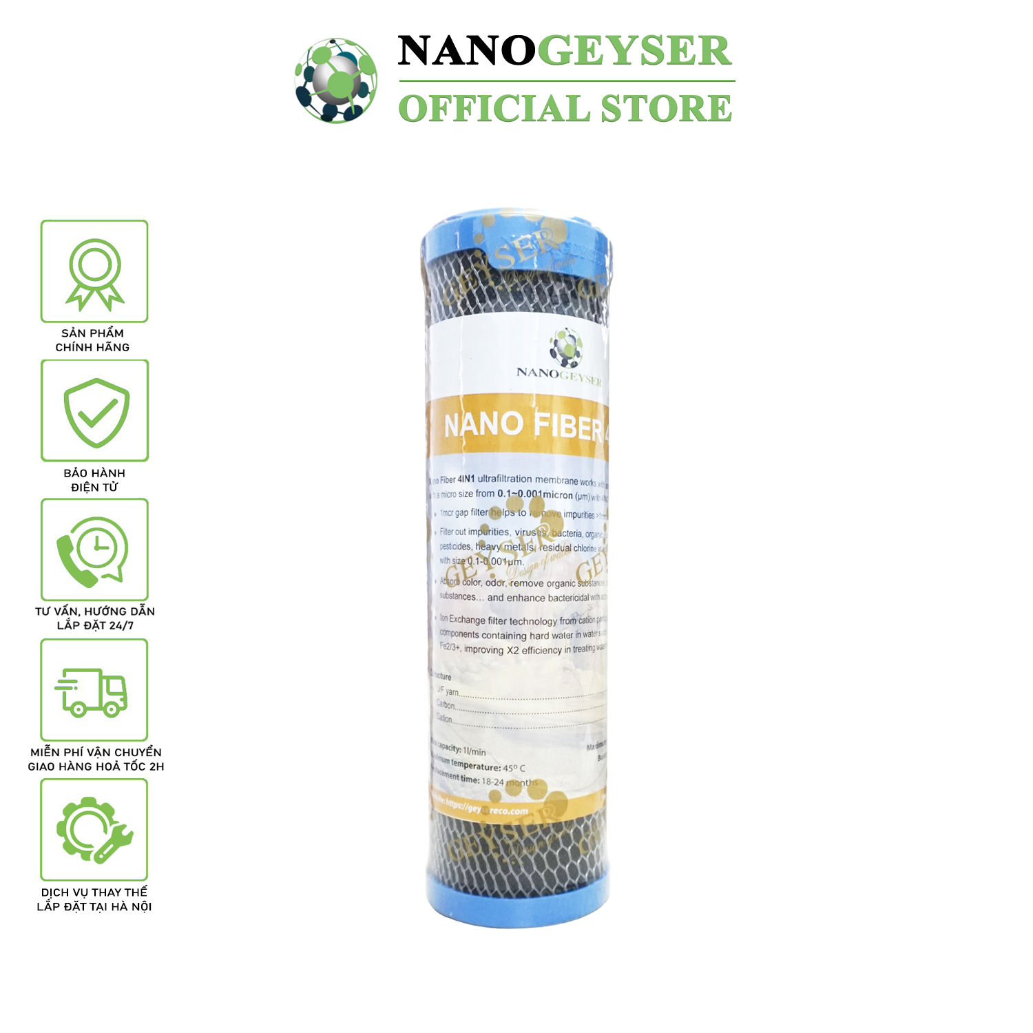 Lõi nano fiber 4in1 nano geyser, lõi lọc chính máy nano, dùng cho các dòng máy nano, geyser ecotar, geyser tk, geyser eco