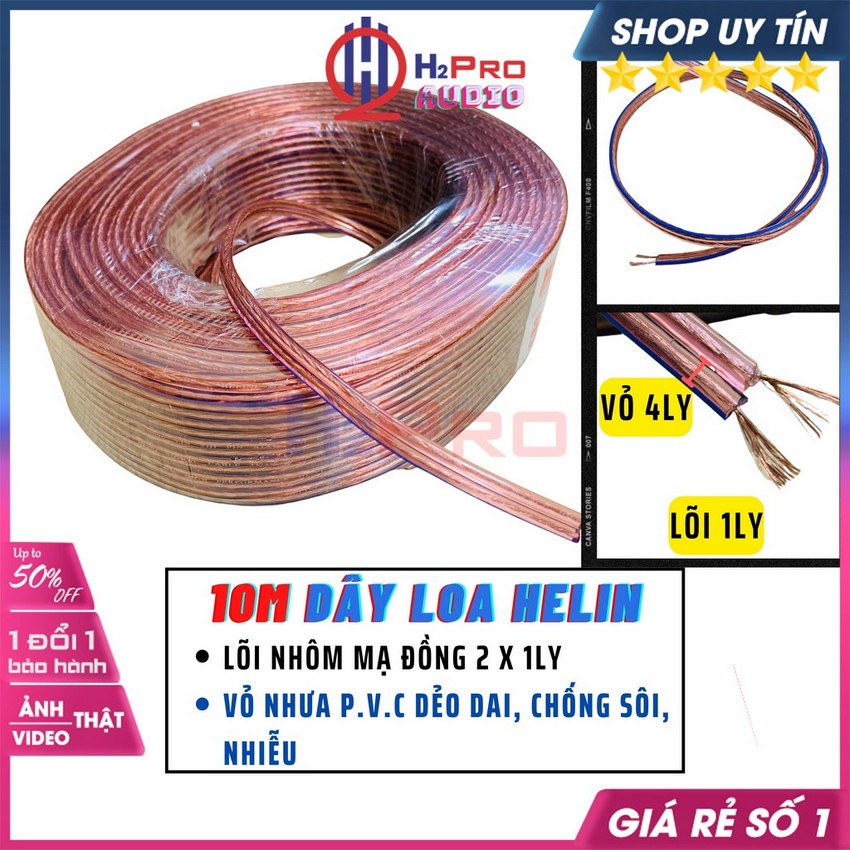 10M Dây Loa Chống Nhiễu Helin Mác 200 Cao Cấp Lõi 1Ly-Vỏ Pvc, Dây Âm Thanh Cho Loa, Amply, Cục Đẩy-H2Pro Audio
