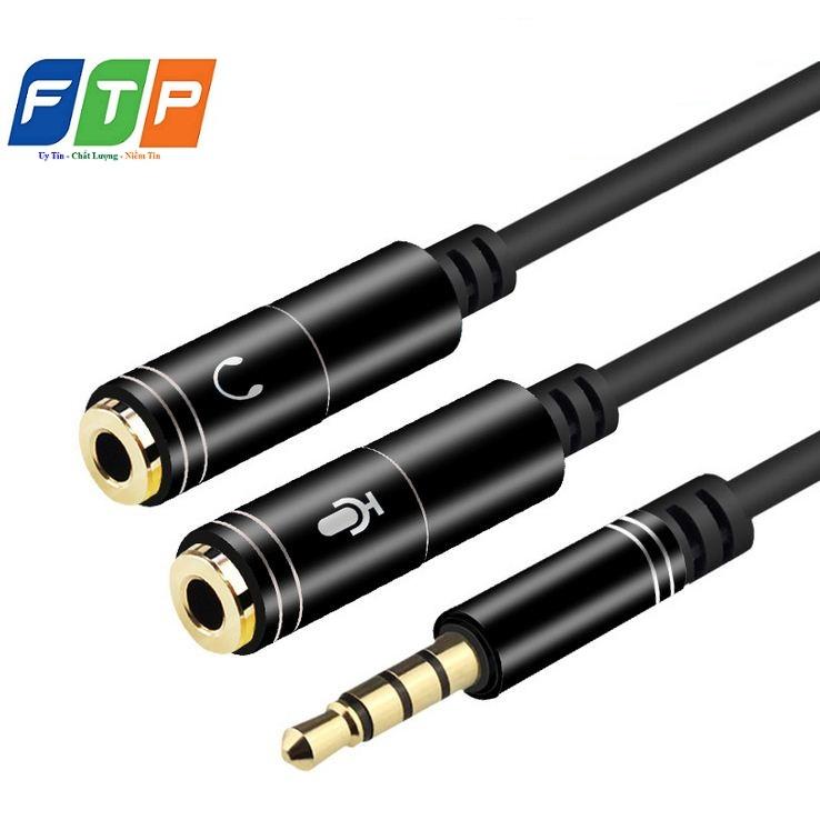 Cáp chia âm thanh FTP mạ vàng cao cấp 4 khấc ra 1 tai nghe và 1 mic