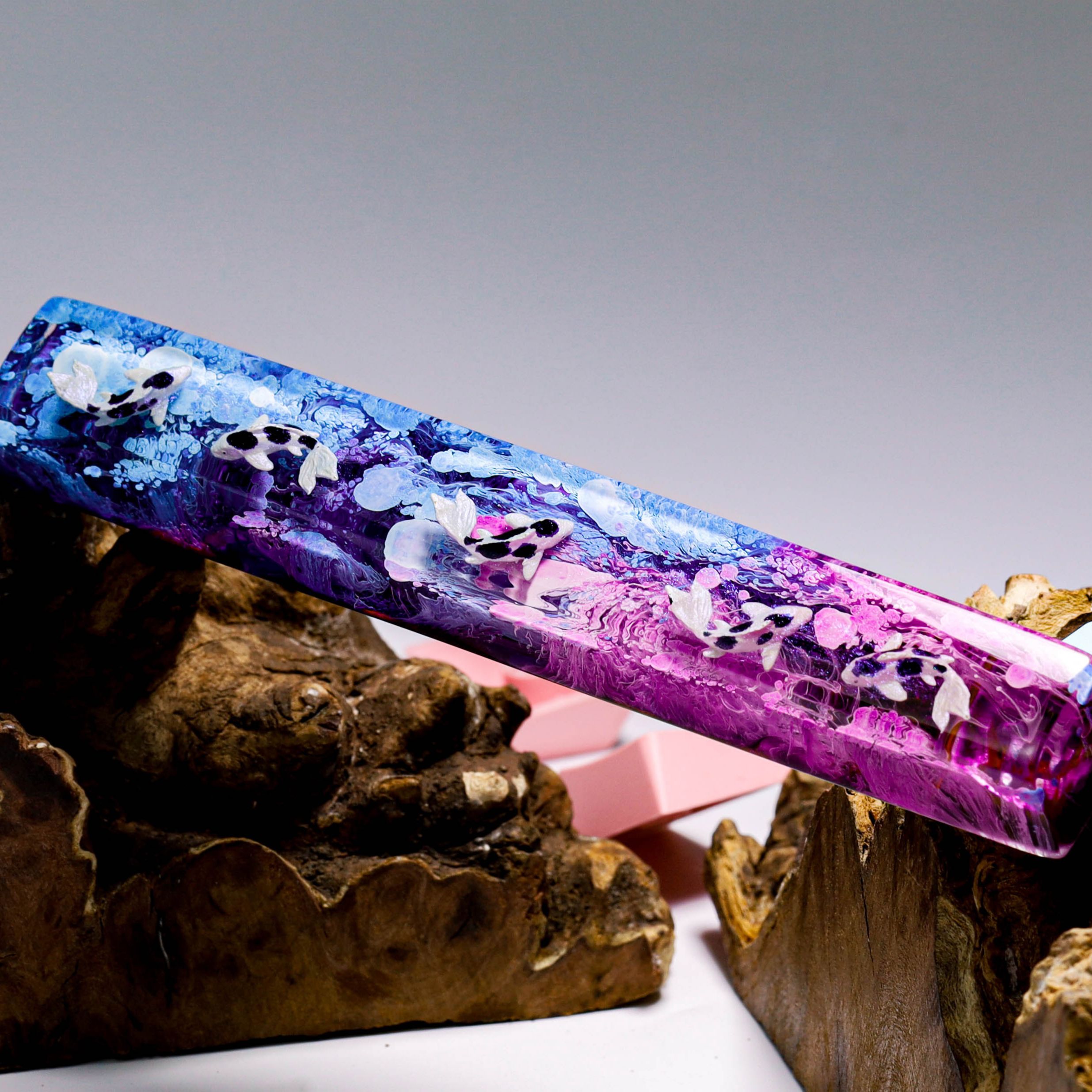 Keycap spacebar cá koi tím xanh, nút bàn phím cá koi đẹp, OEM profile