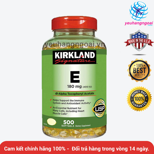 Vitamin E 400iu Kirkland Signature 500 viên của Mỹ.