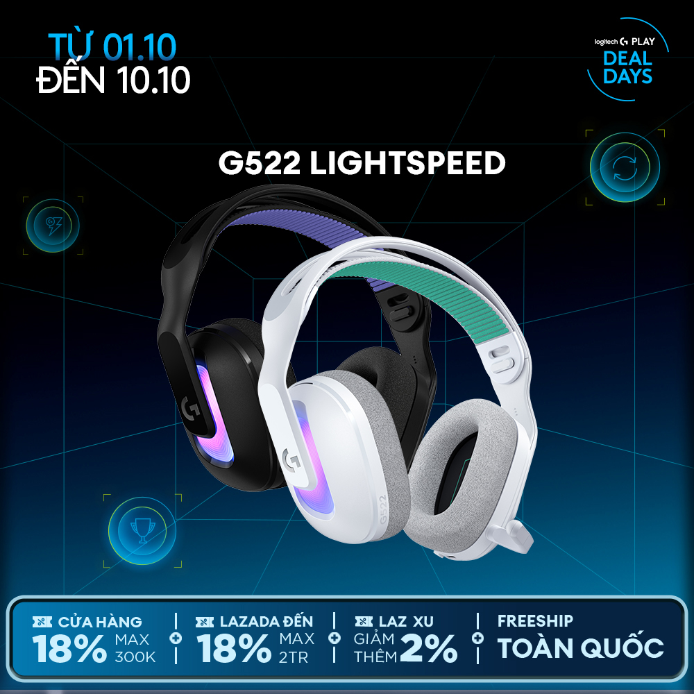 Tai nghe Gaming không dây Logitech G522 LIGHTSPEED - LIGHTSYNC RGB, Kết nối 3 chế độ