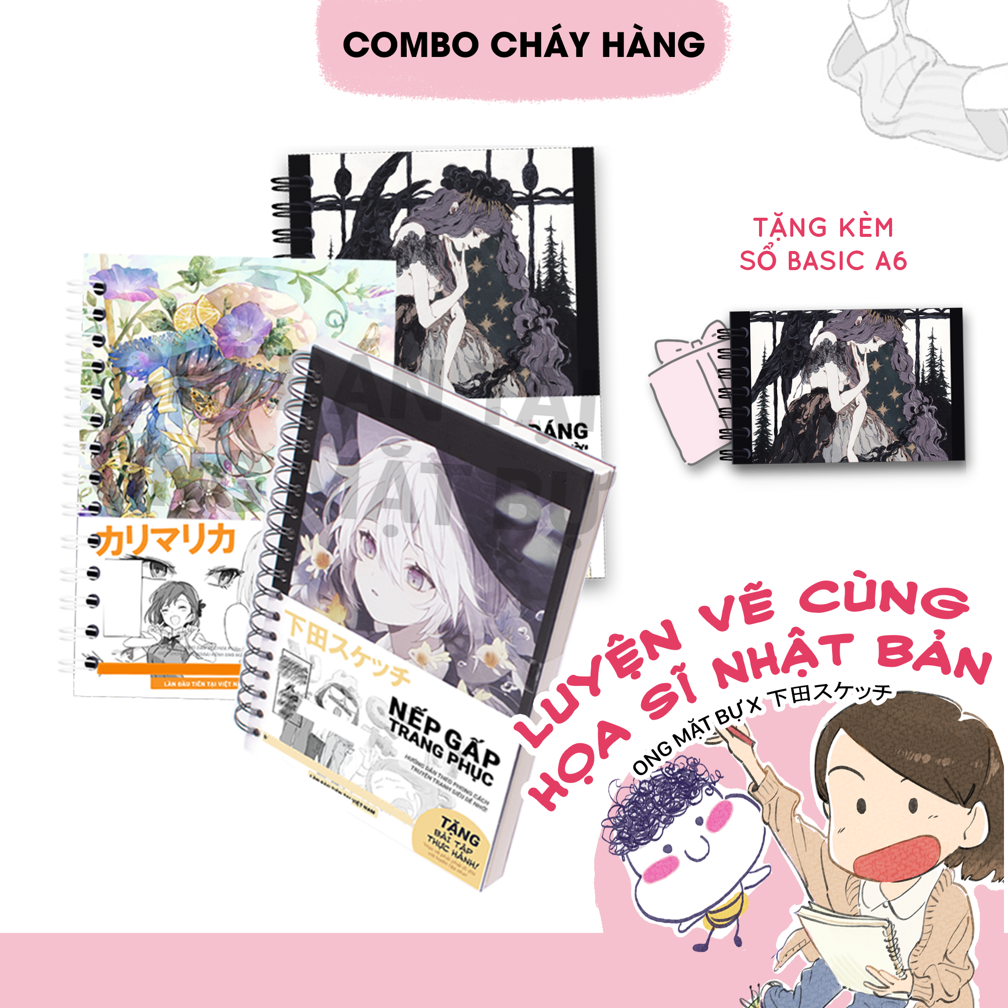 Giảm 105k - mua 1 được 3 - combo sổ kèm tut - sketchbook ong mặt bự