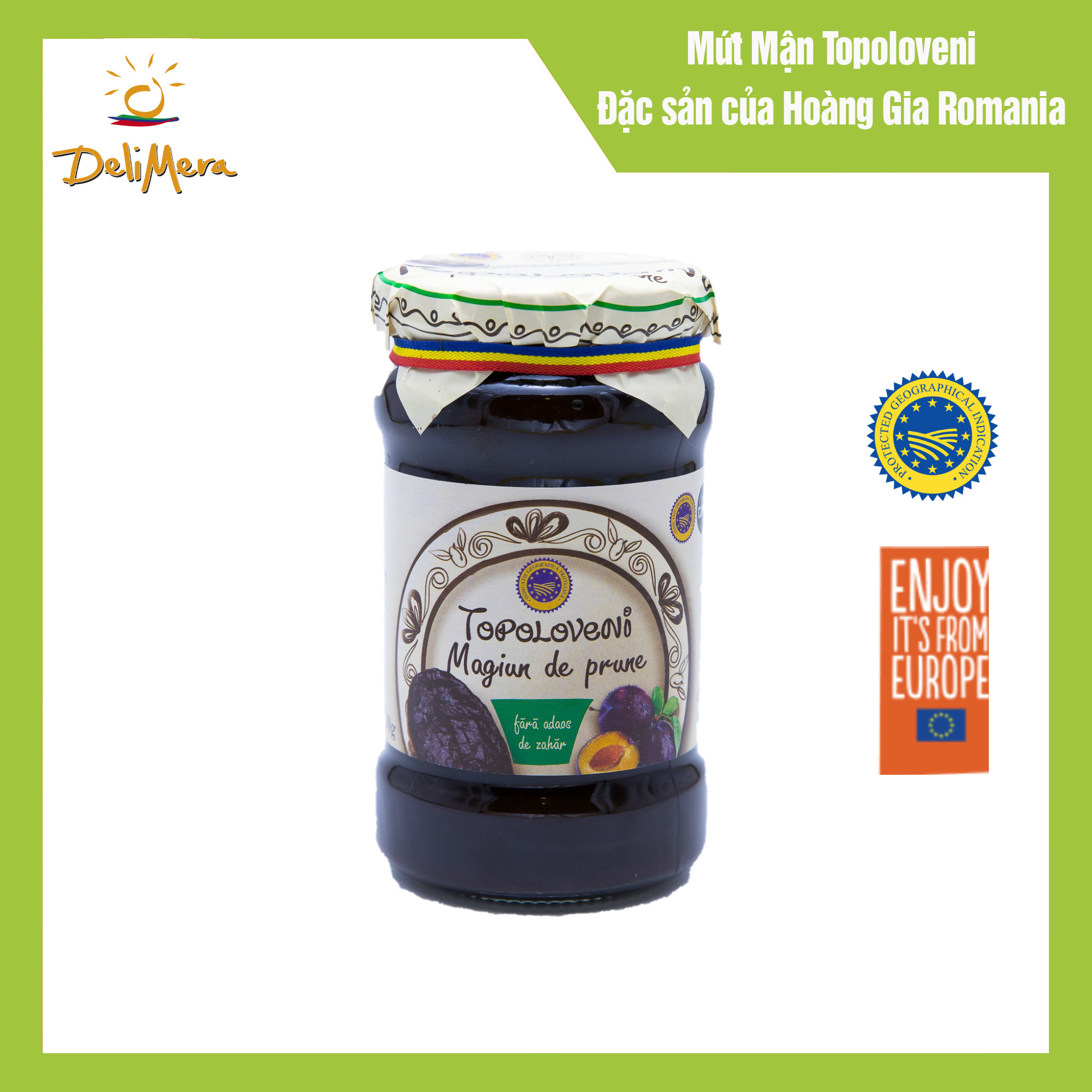 Mứt mận nguyên chất Romania 100% mận tươi không đường nhãn hiệu Topoloveni lọ 230g