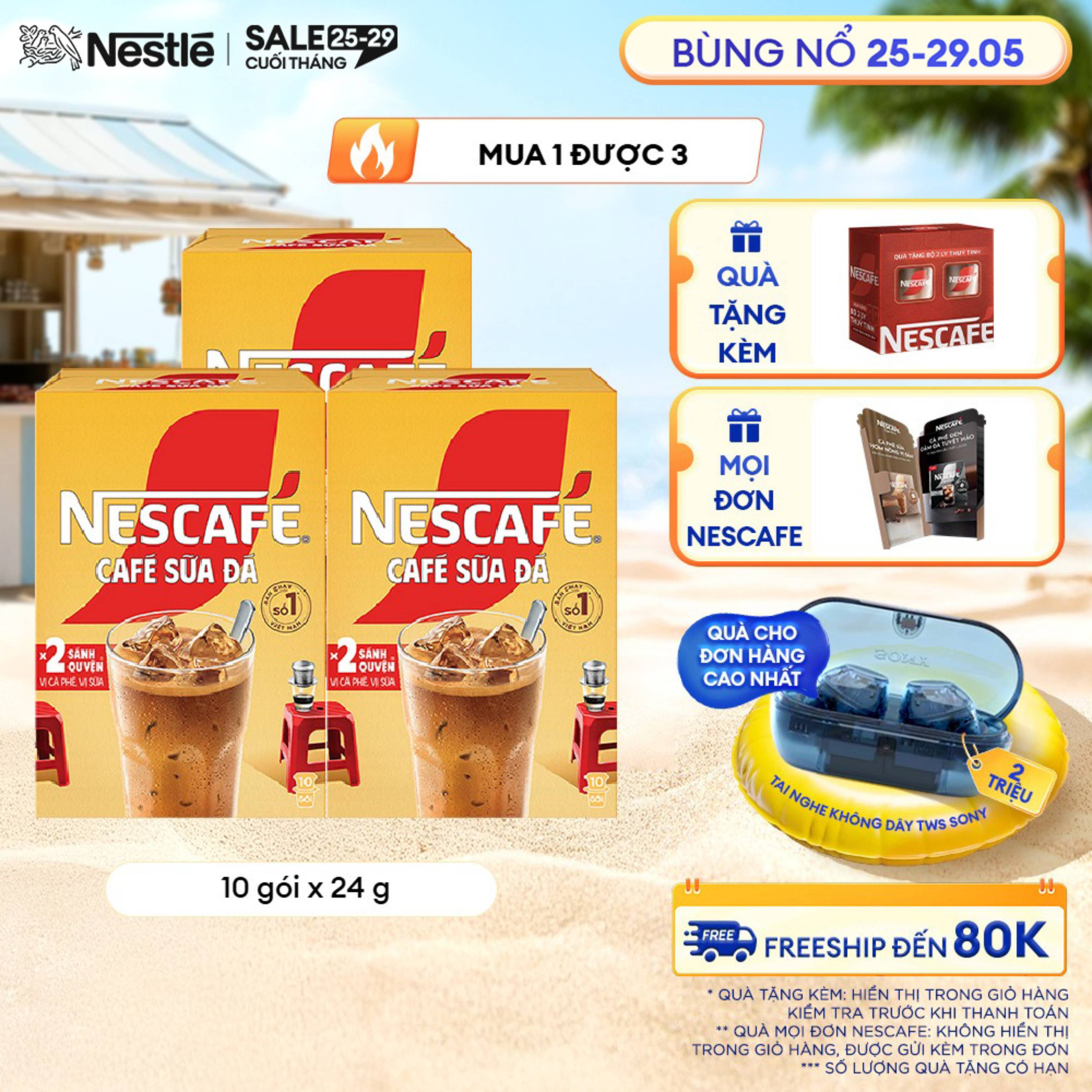 [ƯU ĐÃI THÁNG 5][FREESHIP TOÀN QUỐC] Combo 3 hộp Cà Phê Sữa NESCAFÉ Cà Phê Sữa Đá (Hộp 10 Gói x 24g)