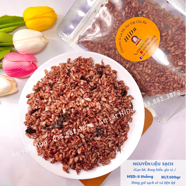 Gạo lứt sấy rong biển ăn liền giảm cân 100gr Ăn vặt HiDu vừa ngon vừa rẻ