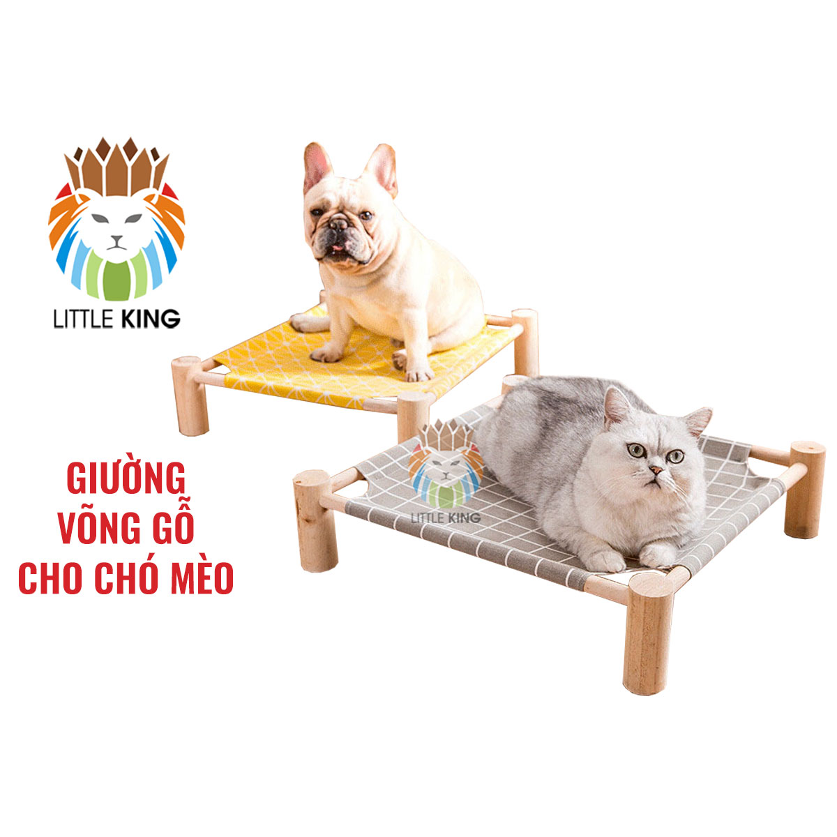 Giường võng gỗ cho chó mèo Giường võng chân gỗ nhiều màu sắc