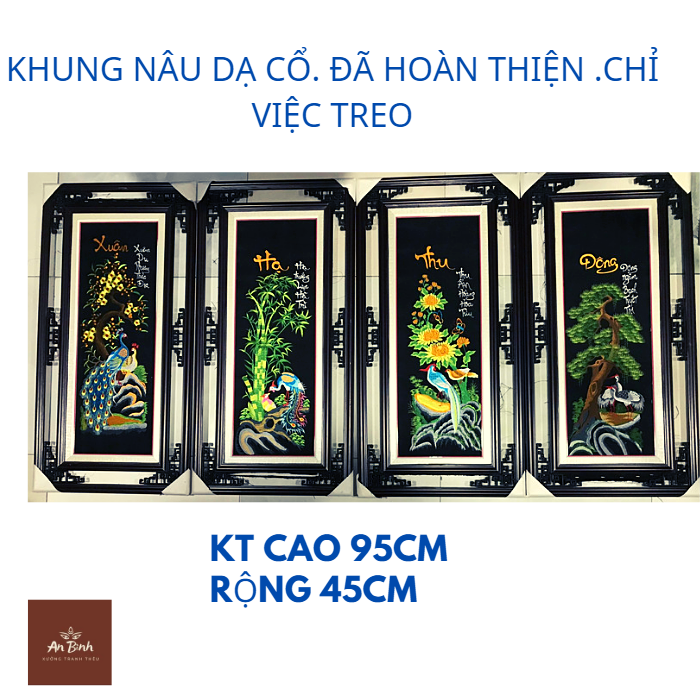 Tranh thêu tứ quý xuân hạ thu đông ,tứ quý 4 mùa .tranh thành phẩm một bộ 4 bức kích thước chiều cao 95cm ,rộng 45cm