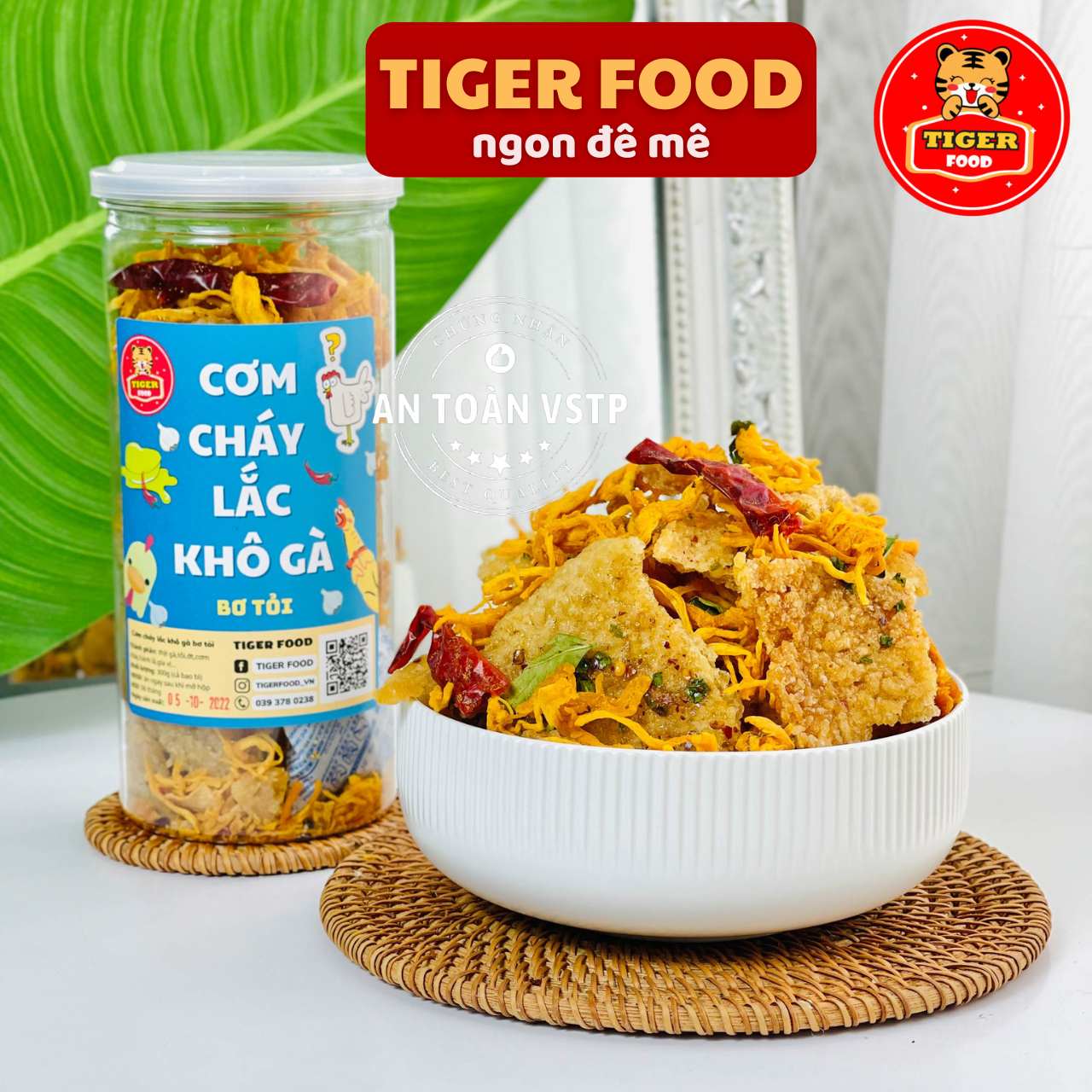 Cơm cháy lắc khô gà lá chanh 300g tiger food cơm cháy mix khô gà loại 1 siêu giòn ngon - ăn vặt sài gòn