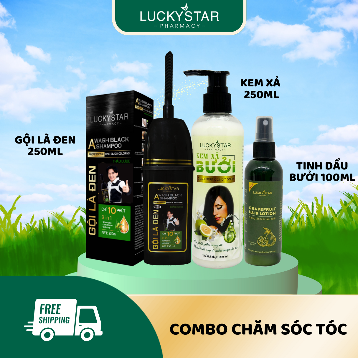 Combo gội phủ bạc, kem xả bưởi 250ml & tinh dầu bưởi new 100ml