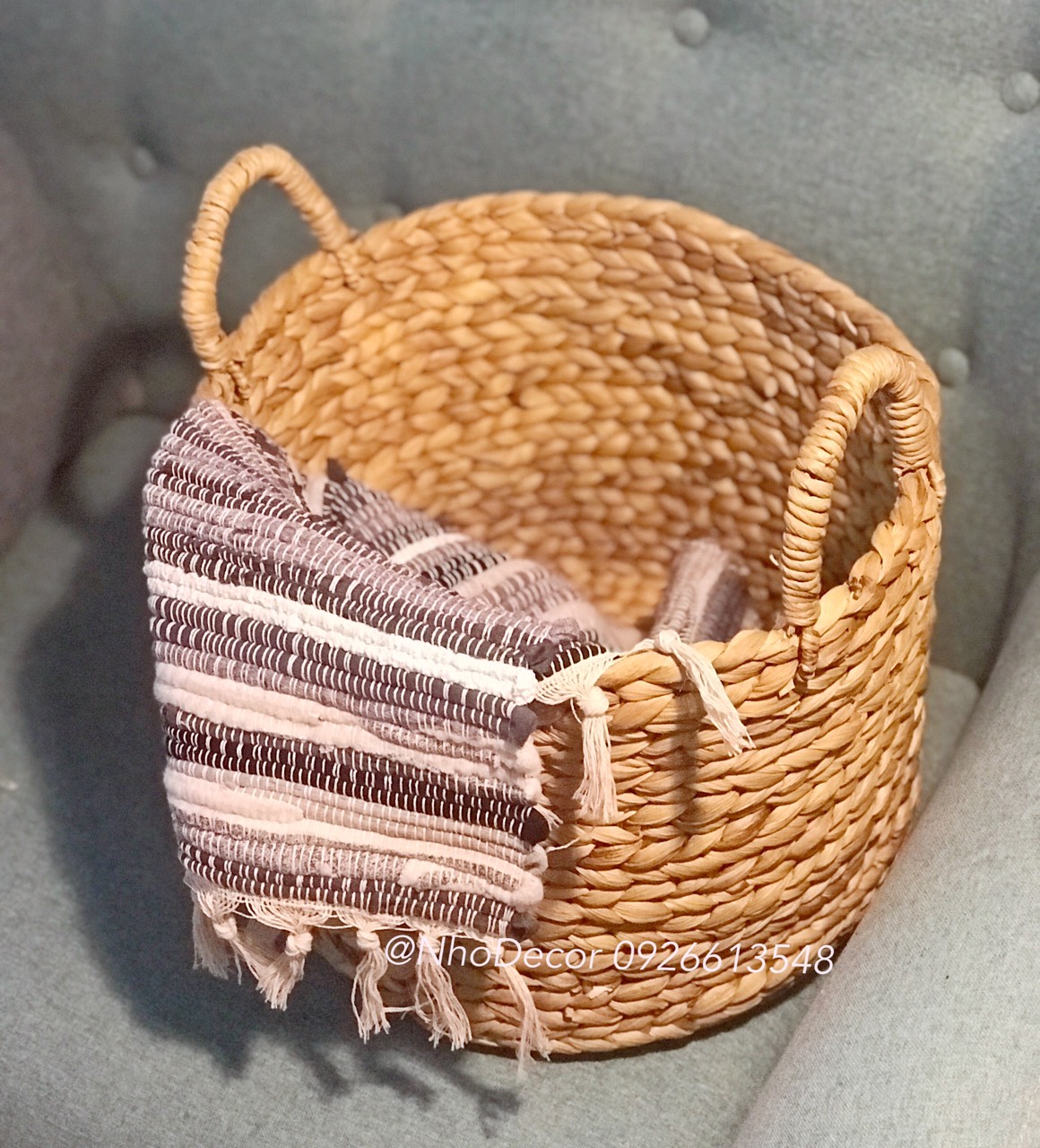 [HCM]Sọt  lục  bình  (sọt  bèo  tây) đa  năng  hình  tròn  trang  trí  nội  thất