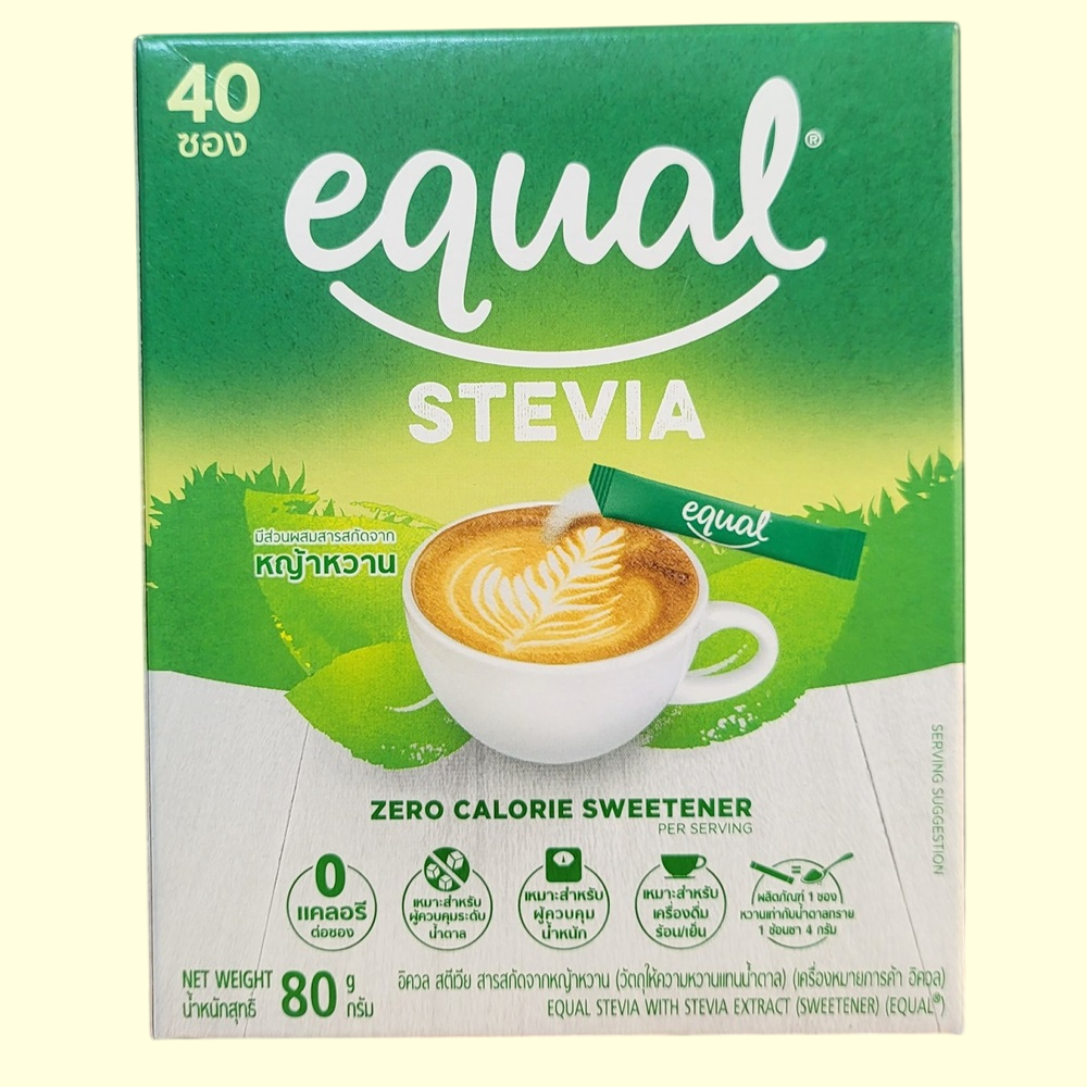 EQUAL [ hộp STEVIA 80g / 40 que ] ĐƯỜNG ĂN KIÊNG CỎ NGỌT / THÁI LAN / Zero Calorie Sweetener Sticks (HALAL)