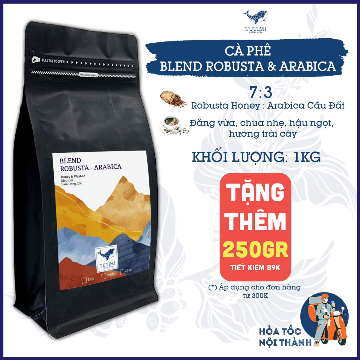 Cà phê nguyên chất Blend Robusta-Arabica , Cà phê rang mộc đậm đà thơm nồng, Cà phê rang xay, Cà phê pha phin, pha máy - TuTiMi