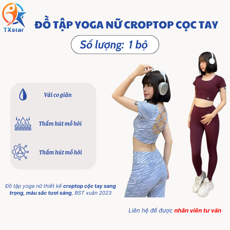 [SALE LẺ SIZE]Đồ tập yoga nữ cao cấp thiết kế áo croptop cộc tay, quần legging cạp cao tôn dáng, co dãn