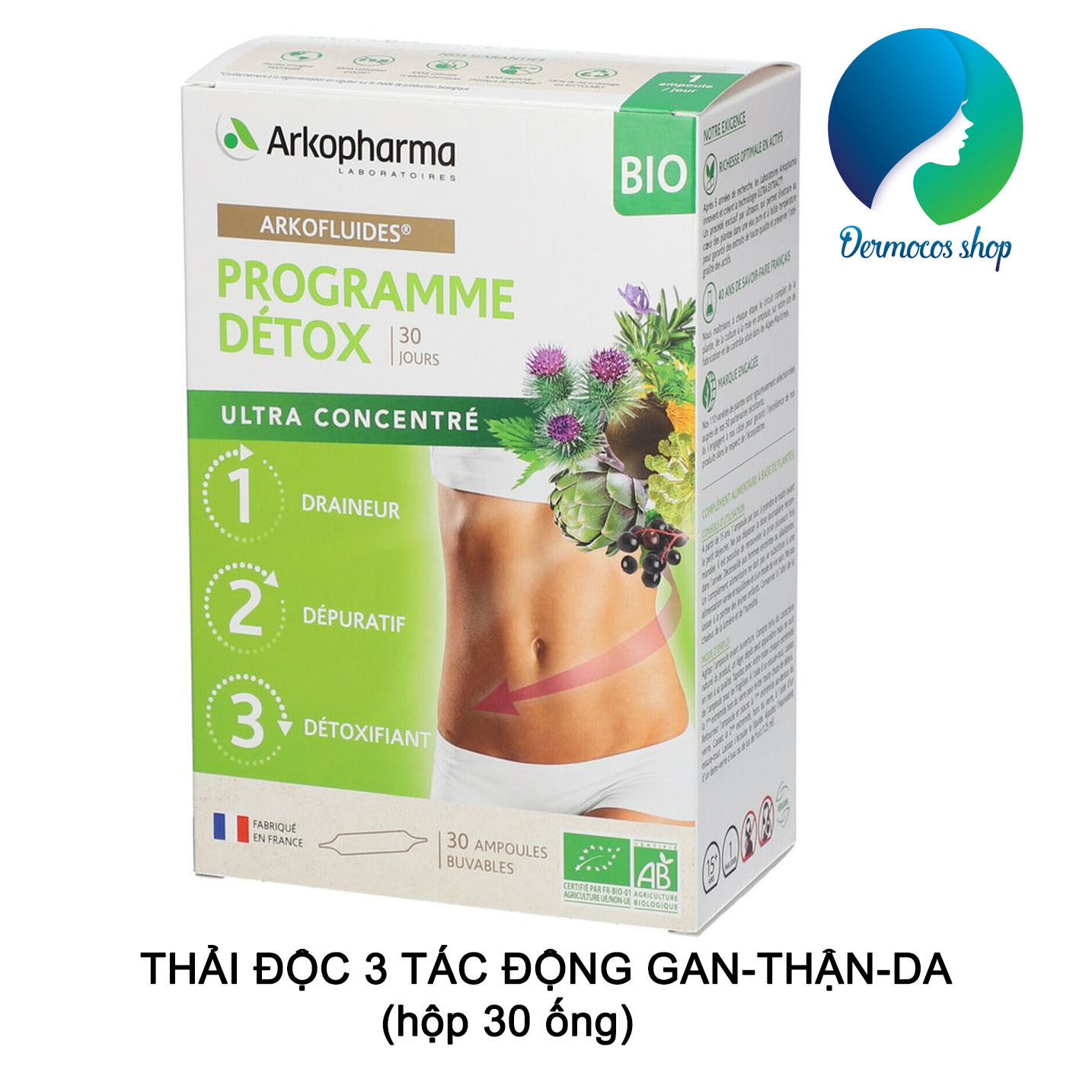 [MỚI]  ARKOPHARMA – Combo thải độc thanh lọc cơ thể 3 tác động: Thải độc gan- thận- đẹp da  Arkofluides Programme Ultra Concentré (hộp 30 ống)- DMCMP077