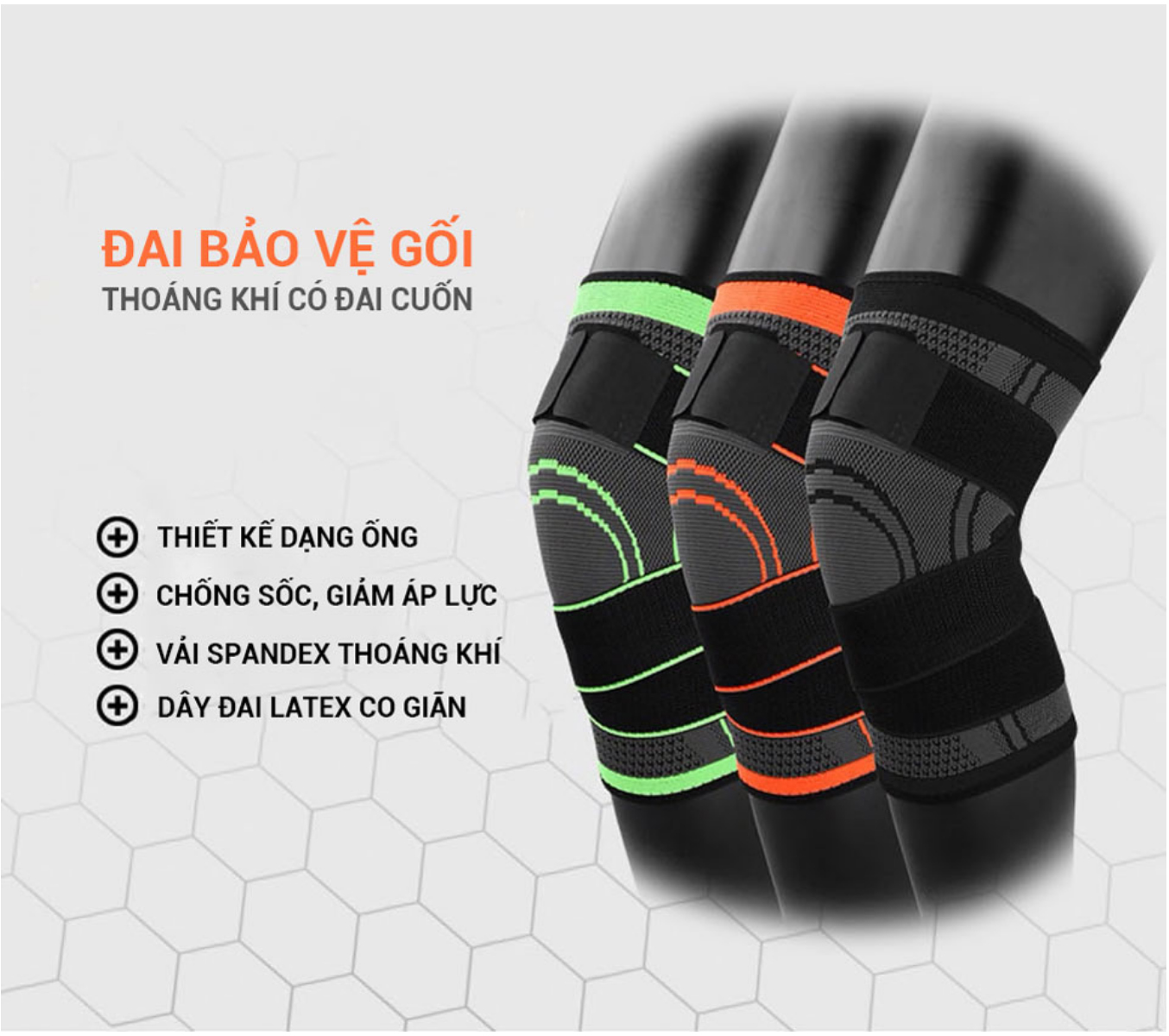 Đai bảo vệ đầu gối PK6003, Băng gối thể thao cao cấp, Đai cuốn bảo vệ đầu gối, Bó gối thể thao