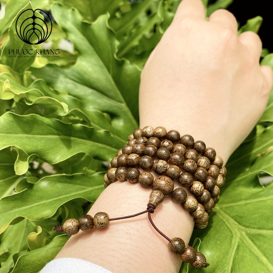 Vòng trầm hương 108 hạt, trầm hương tự nhiên bóng phước khang