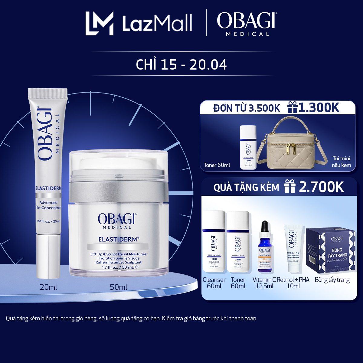 Bộ đôi Kem Dưỡng Làm Săn Chắc Làm Mờ Nếp Nhăn ELASTIDERM® 50ml và Tinh Chất Làm Mờ Nếp Nhăn Obagi ELASTIDERM® 20ml