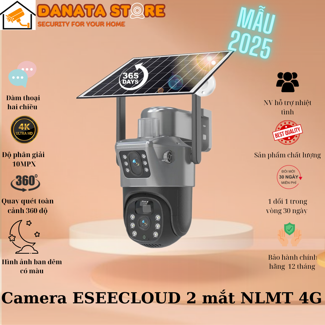 (Lỗi 1 đổi 1) Camera ESEE ngoài trời dùng sim 4G năng lượng mặt trời, 2 ống kính - Hàng chính hãng Giá 750,000 Đồng*Miễn phí vận chuyển