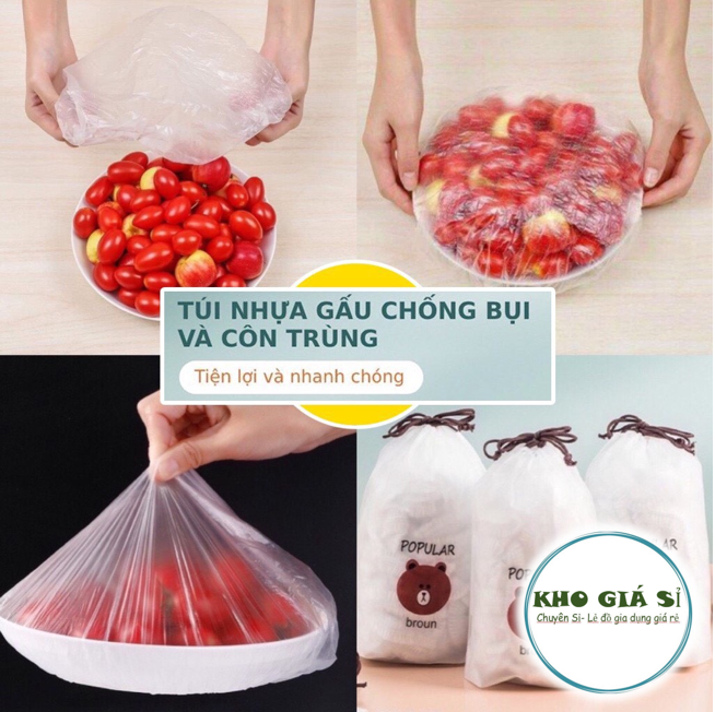 Màng bọc thực phẩm co giãn set 100 chiếc siêu dai có chun hình túi gấu