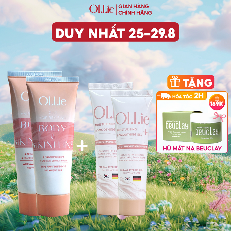 Combo 2 kem tẩy lông Ollie + 2 serum dưỡng da ngăn mọc lông, làm chậm quá trình mọc lông Ollie