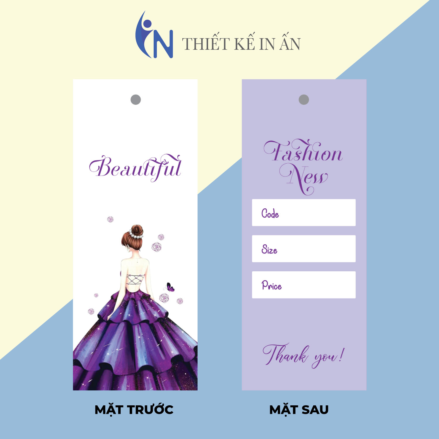 [HCM]Mác quần áo Tag nhãn quần áo  IN GIÁ RẺ cho shop bán hàng quần áo thời trang bìa cứng cán màng chất lượng cao - Gói 100 bộ - size 3.6x9cm