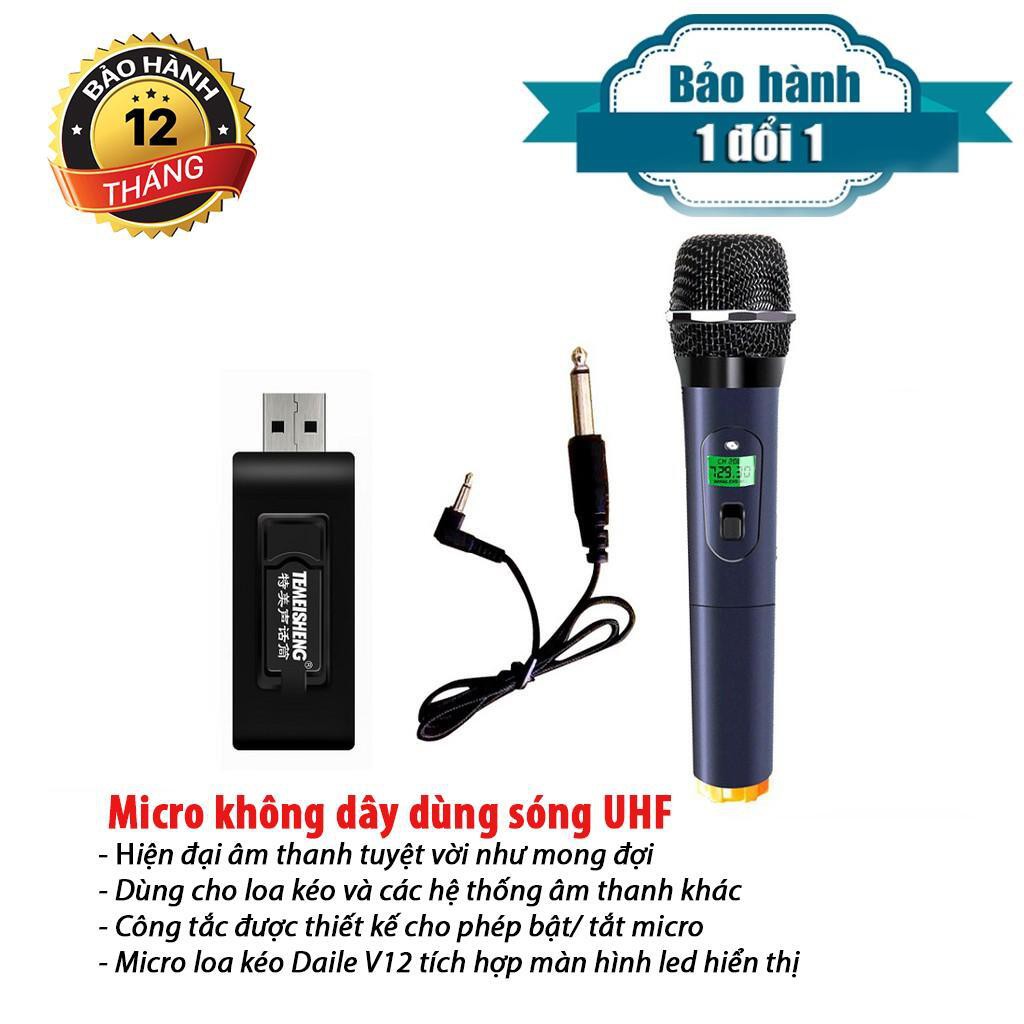 Micro Karaoke V12 không dây dành  cho loa kéo loa karaoke loa bluetooh thâm thanh trong trẻo thiết kế nhỏ gọn hỗ trợ các thiết bị có jack cắm 2.5mm và 6.5mm. bảo hành 12 tháng . lỗi 1 đổi 1 .