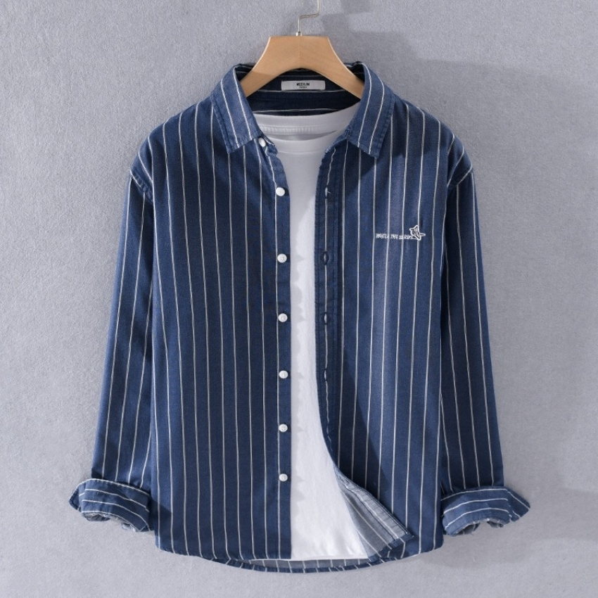 [HCM]Áo sơ mi nam dài tay kẻ sọc phối họa tiết chữ thêu cao cấp