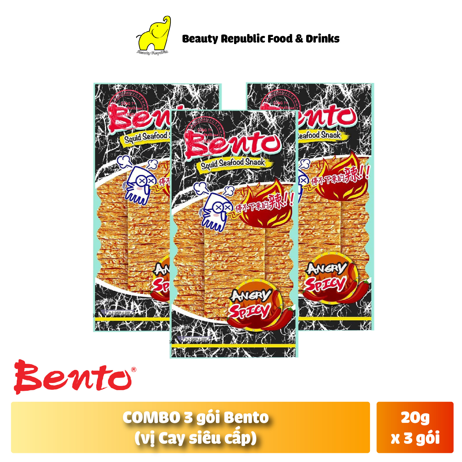Combo 3 gói snack hải sản tẩm gia vị ớt cực cay bento 20g