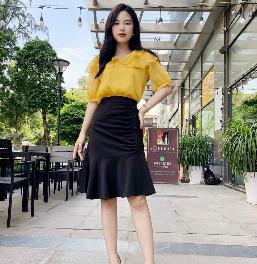 [Mẫu Hot] Sét Đồ Bộ Nữ Áo Lụa Cổ Bèo Bo Tay & Chân Váy Nhún Thời Trang Kiểu Cách Đi Chơi, Đi Dự Tiệc D.ONE FASHION, Mẫu Free Size (40-55Kg) Mặc Vừa