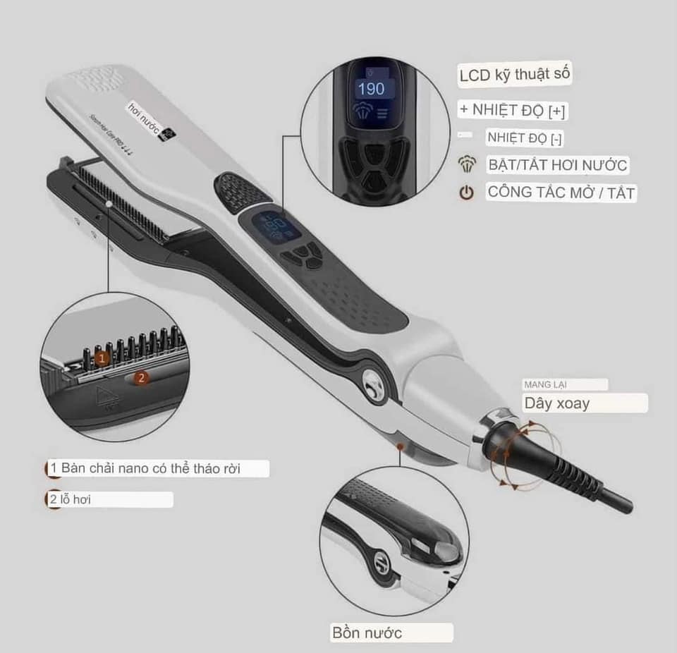 Máy là duỗi ép tóc hơi nước STEAM+pLUS-Hàng Chính Hãng giúp tóc không bị khô xơ-bảo hành 12 tháng