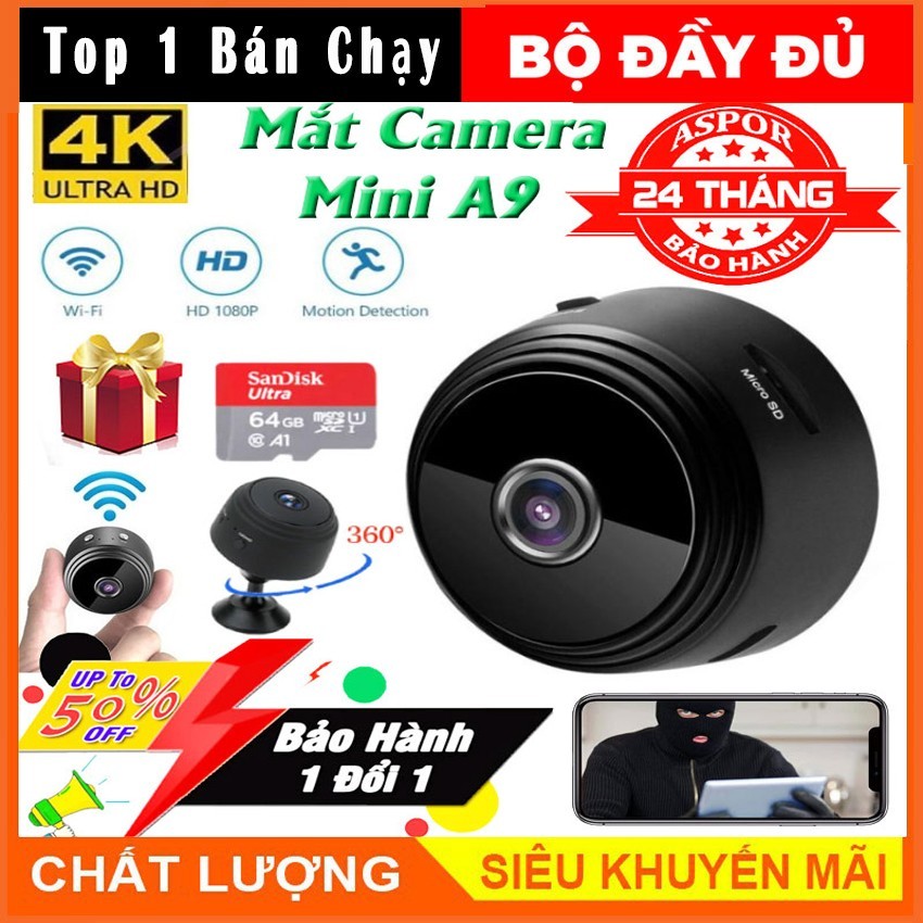 (Tùy Chọn Tặng Kèm Thẻ Nhớ 128GB - Bảo Hành 12 Tháng) Camera Mini IP WIFI A9 FULLHD 1080P Sạc Pin, Camera Giấu Kín Siêu Nhỏ Chống Trộm, Chống Nước, Cảm Biến Hồng Ngoại, Kết Nối internet, Trong Nhà, Ngoài Trời, Camera Hành Trình
