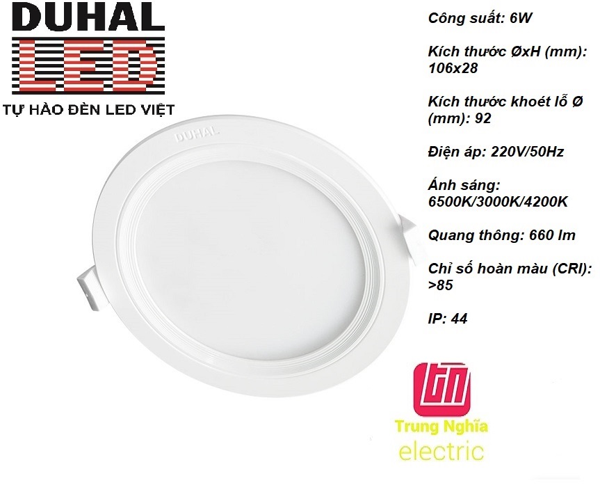 [3 MÀU] Đèn LED DUHAL Âm Trần Panel TRÒN 6W KDMT0061