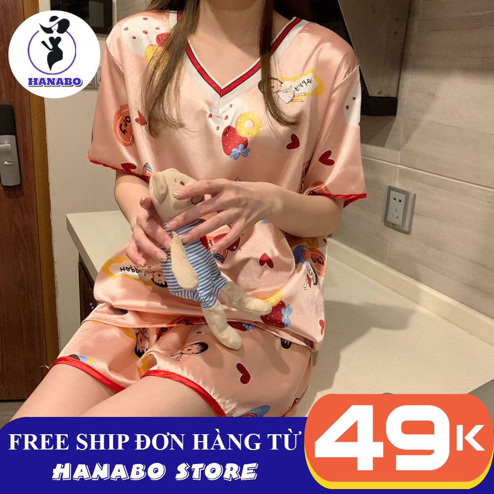 Đồ bộ nữ bộ ngủ, bộ mặc nhà cộc tay mặc hè chất satin cao cấp DN14 mềm mịn thời trang sang trọng