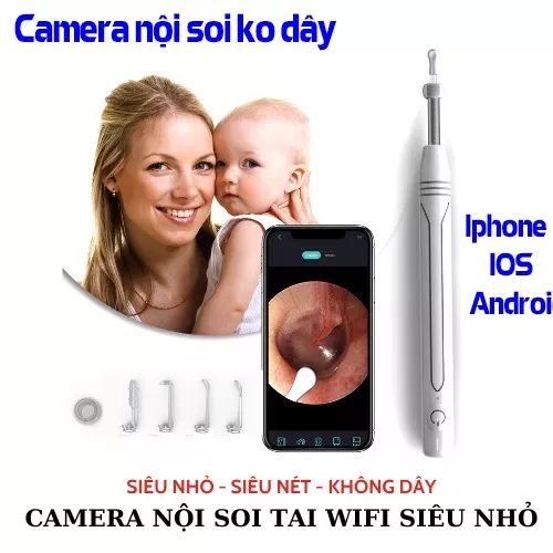Camera nội soi wifi, camera nội soi cho iphone, camera nội soi kết nối điện thoại, Camera nội soi Wifi thông minh -Máy Lấy Ráy Tai Có Đèn Siêu Sáng Kèm Camera Thông Minh dùng được cho các loại điện thoại