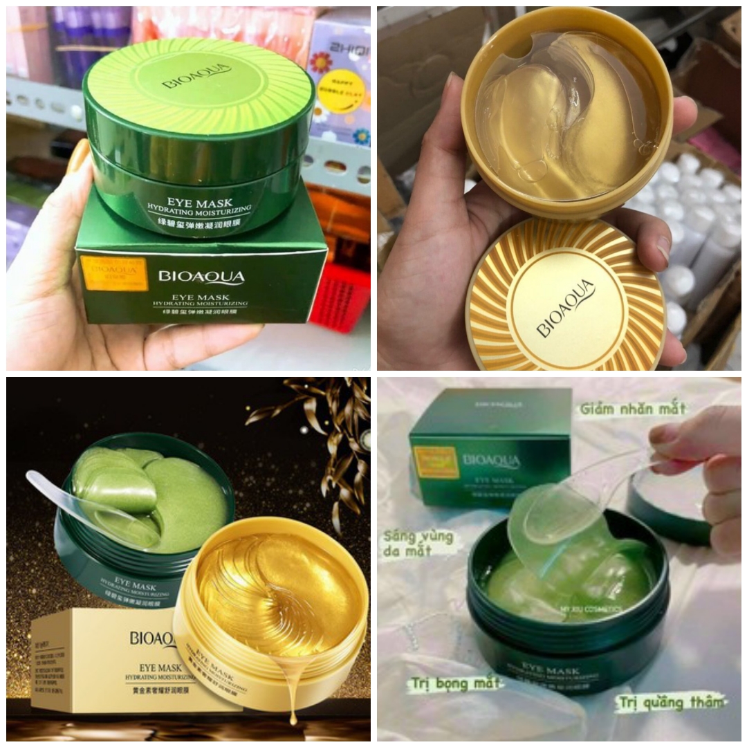 Hộp 60 Miếng Mặt Nạ Mắt Bụi Vàng 24K - Tảo biển Bioaqua Dưỡng Trắng Vùng Da Mắt, Giảm Quầng Thâm