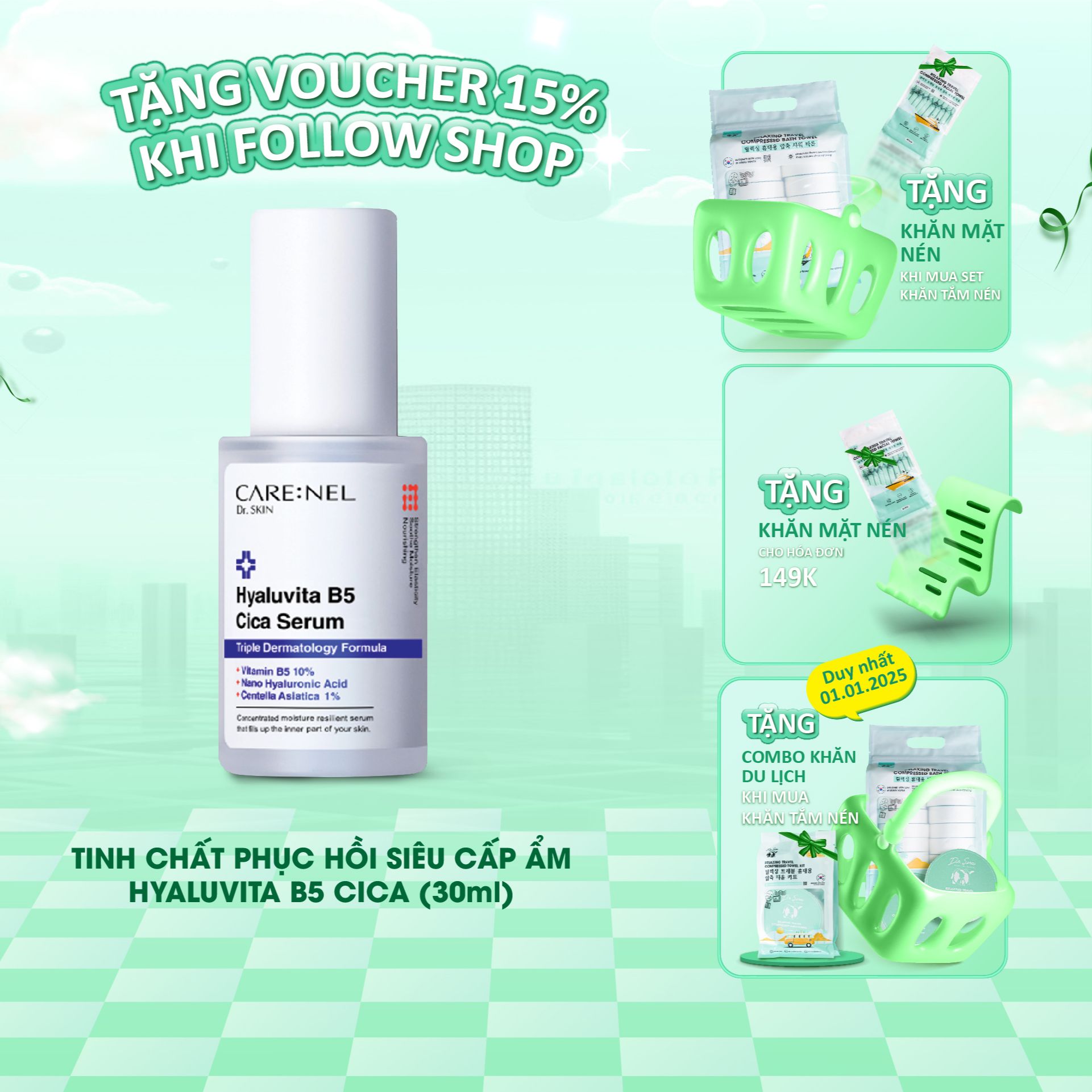 Serum dưỡng ẩm centella B5 phục hồi da CARE:NEL HYALUVITA B5 CICA 30ml